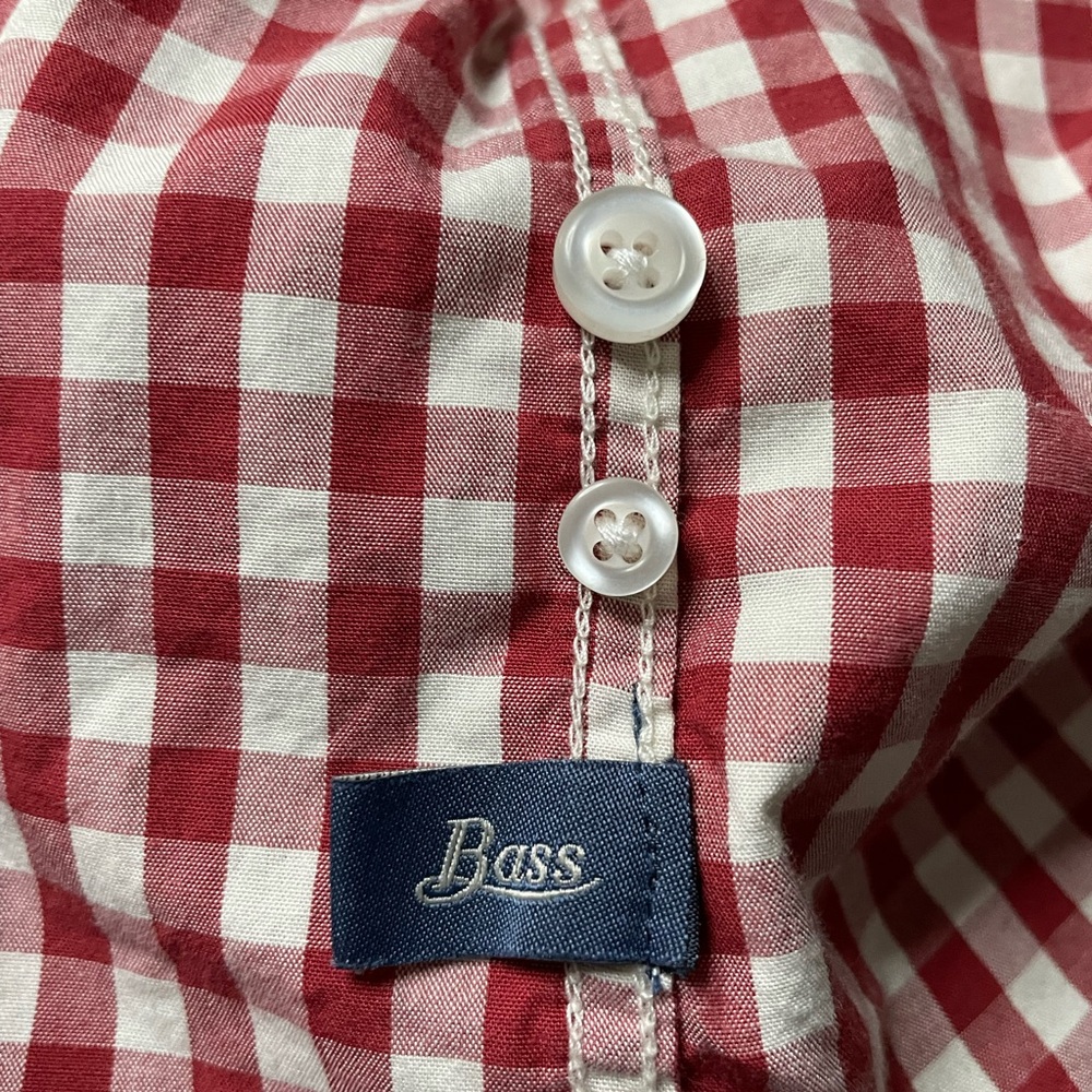 Bass Red & White Checked 100% Cotton Button-Up Long Sleeve Shirt RN 69426 - Picture 13 of 14